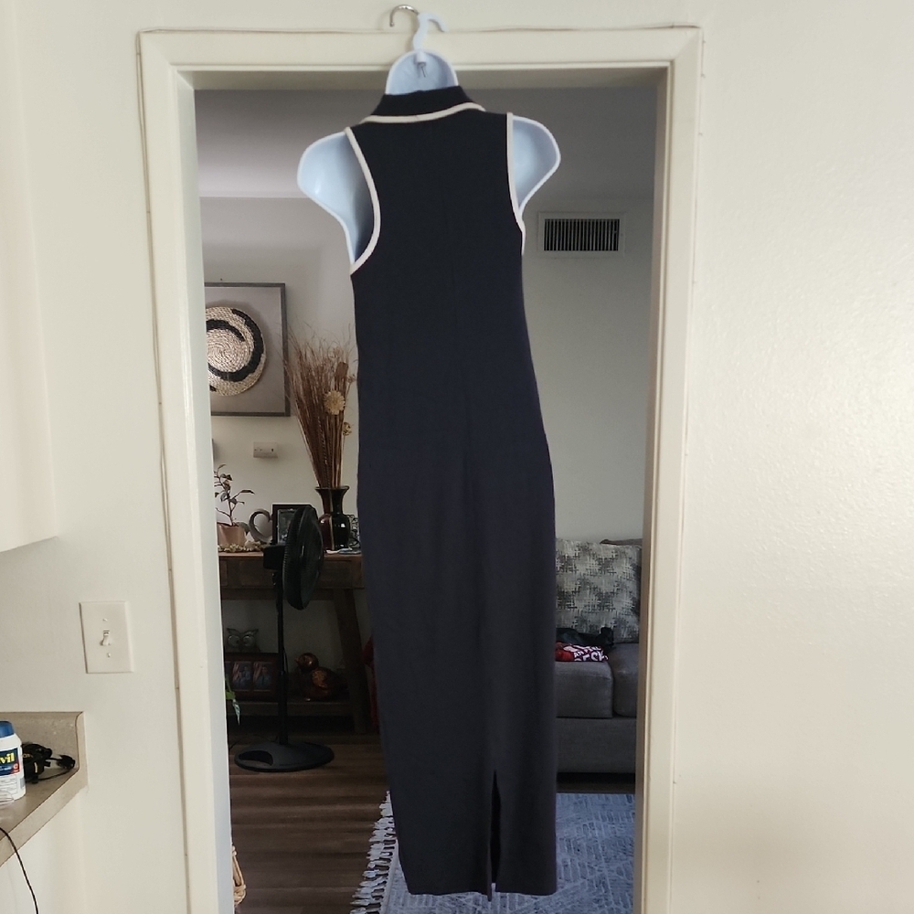 Veronica Beard Navy Halter Maxi Dress White Trim Elegant Minimalist - Picture 6 of 11